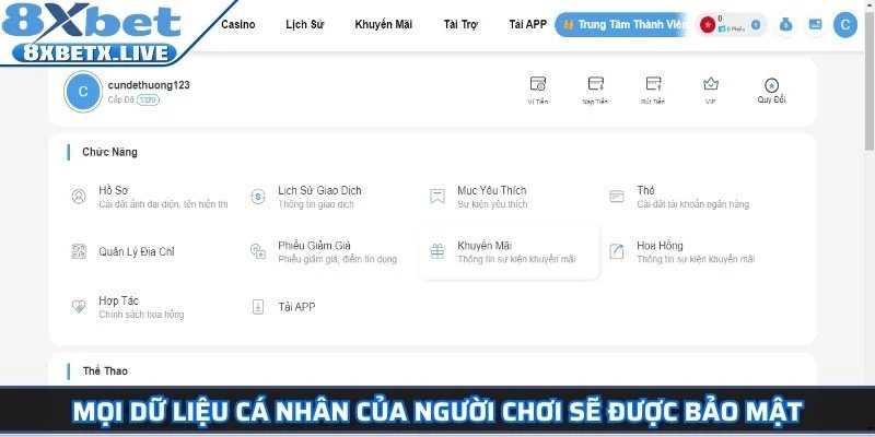 Mọi dữ liệu cá nhân của người chơi sẽ được bảo mật