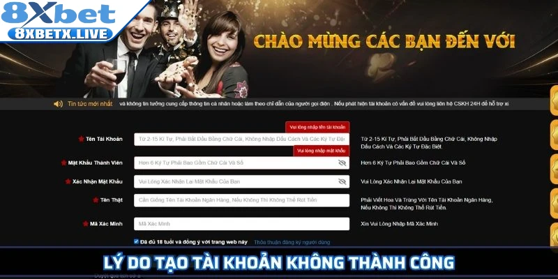 Lý do tạo tài khoản không thành công