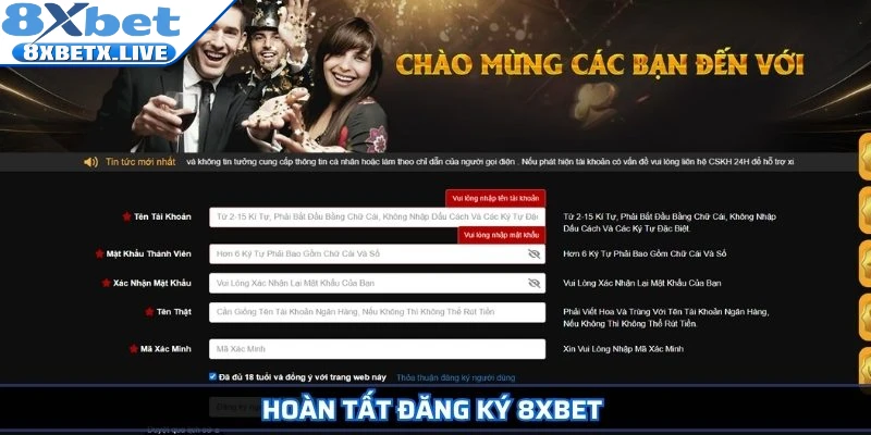 Hoàn tất đăng ký 8Xbet