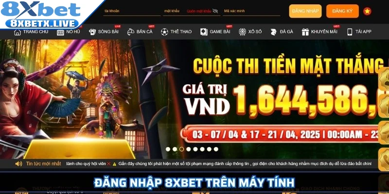 Đăng nhập 8Xbet trên máy tính