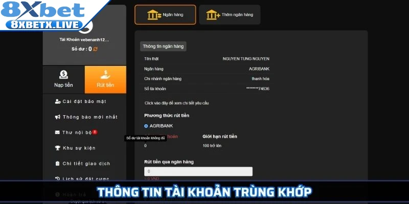 Thông tin tài khoản trùng khớp